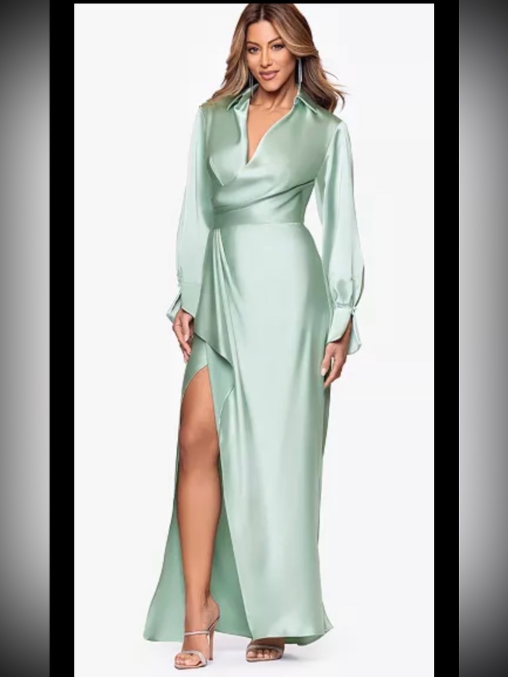 Xscape Satin Shirtdress/ Gown, Sz 4,Sage, new, actual color:# 1-5